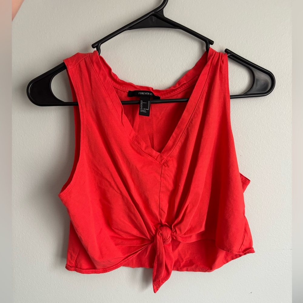 Forever 21 Bright Red Knotted Crop Top